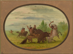 K'nisteneux Indians Attacking Two Grizzly Bears by George Catlin