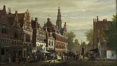 Kopie/vervalsing van: De markt en het stadhuis te Franeker bij zomer by Cornelis Springer
