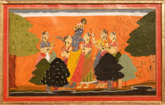 Krishna dallying with cowherd maidens by Manaku