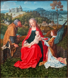 La Sainte Famille et un ange by Master of the Plump-Cheeked Madonnas