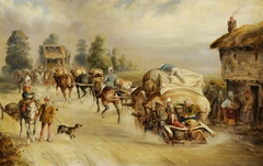 Laden Horse-drawn Wagons on the Road by Charles Cooper Henderson