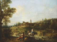 Landscape with a Woman fording a Stream on Horseback by Francesco Zuccarelli
