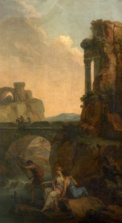 Landscape with Bridge and Ruins with Peasants Fishing by Antonio Zucchi