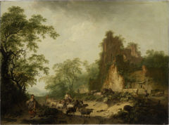 Landscape with Herd of Sheep in Front of a Peasant Hut in a Ruins by Henk Meijer