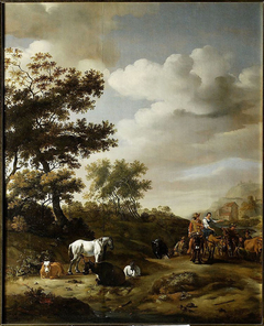Landscape with people and cattle