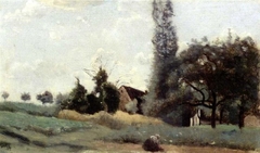 Maisons à Marcoussis by Jean-Baptiste-Camille Corot