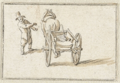 Man staand naast een paard met wagen by Herman Saftleven