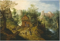 Mountain Valley with Inn and Castle by Pieter Stevens