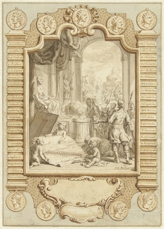 Ontwerp voor titelpagina voor Algemene Historie van het begin der wereld af, deel XIII, 1747 by Jan Caspar Philips