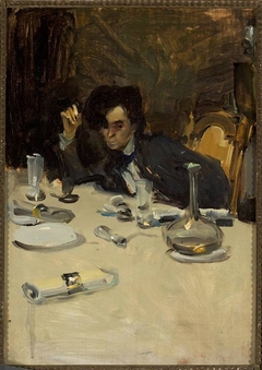 Painter Roman Laskowski at the table, sketch