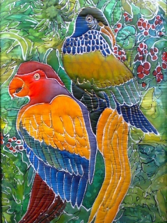 "Parrots on Silk" by Jacqueline F Simmons by Katherine Winnick