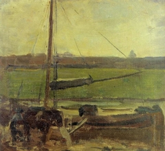 Polder with moored boat near Amsterdam II by Piet Mondrian