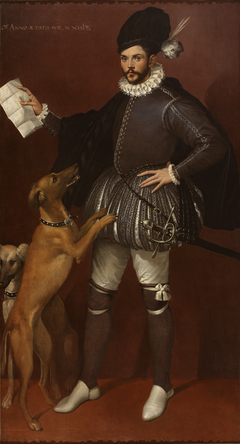 Portrait of a Cavalier with his Hunting Dogs by Bartolomeo Passarotti