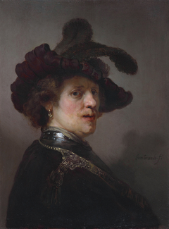 Portrait of a man in a plumed hat by Rembrandt