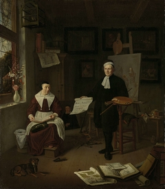 Portrait of Michiel Comans (d. 1687), calligrapher, etcher, painter and schoolmaster, with his third wife Elisabeth van der Mersche