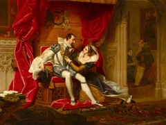 Robert Dudley, Earl of Leicester's Visit to his Wife Amy Robsart at Cumnor Place (from Sir Walter Scott's 'Kenilworth' [1821]) by Henry Joseph Fradelle