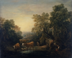 Rocky Wooded Landscape with Rustic Lovers, Herdsman, and Cows by Thomas Gainsborough