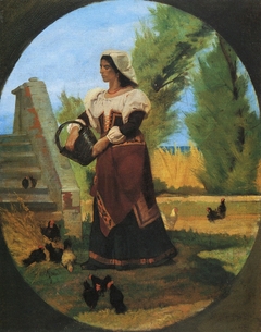 Rustic courtyard with peasant woman