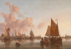 Sailing Boats and Barges on a Dutch(?) Estuary by John Berney Crome