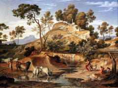 Serpentara Landscape with Herdsmen and cows at a Spring by Joseph Anton Koch