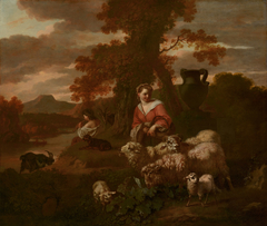 Shepherdess and Shepherd with Sheep and Goats by Simon van der Does