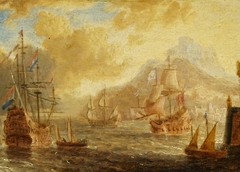 Ships at Anchor Off a Mediterranean Harbour by Peter van de Velde