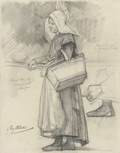 Studie van een staande boerin met een mand by August Allebé