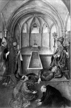 Tabula Magna: Bestattung des hl. Quirin (Fleischwunder in der Tegernseer Krypta) (Abgetrennte Rückseite: Entkleidung Christi) by Gabriel Angler