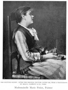 The Knitter Asleep - 1881 by Marie Petiet