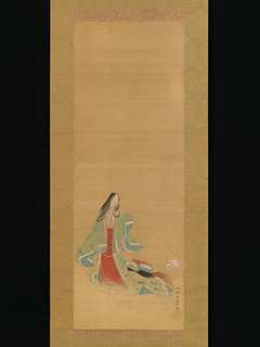 The Third Princess with her Cat, from the "New Herbs I" (Wakana I) chapter The Tale of Genji (Genji monogatari} by Settei