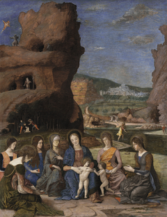 The Virgin and Child with Infant Saint John the Baptist and Six Female Saints by Andrea Mantegna