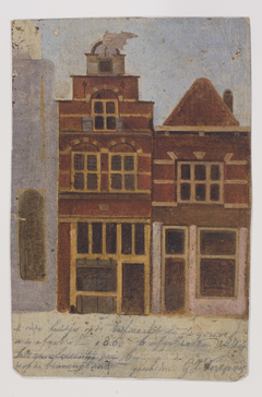 Twee oude huisjes bij de Turfmarkt bij de Gouwe. by Gijsbert Johannes Verspuy