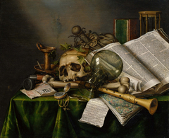 Vanitas, Still Life with Books and Manuscripts and a Skull by Evert Collier