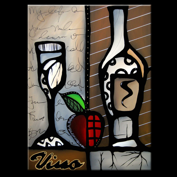 Vino Revisited - Original Abstract painting Modern pop Art Contemporary cubist wine by Fidostudio