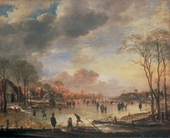 Winter Landscape with Figures on a Frozen Canal by Aert van der Neer