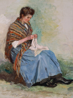 Woman Sewing by Asai Chū