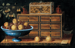 Writing Desk with a small Chest and a Fruit Bowl by Pedro de Camprobin