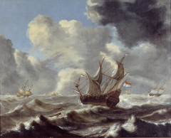 Zeilschepen op een woelige zee by Pieter Mulier the Elder