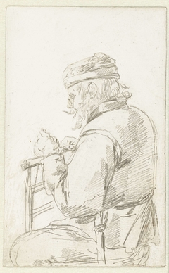 Zittende oude man met de handen op een stoelleuning by Andries Both